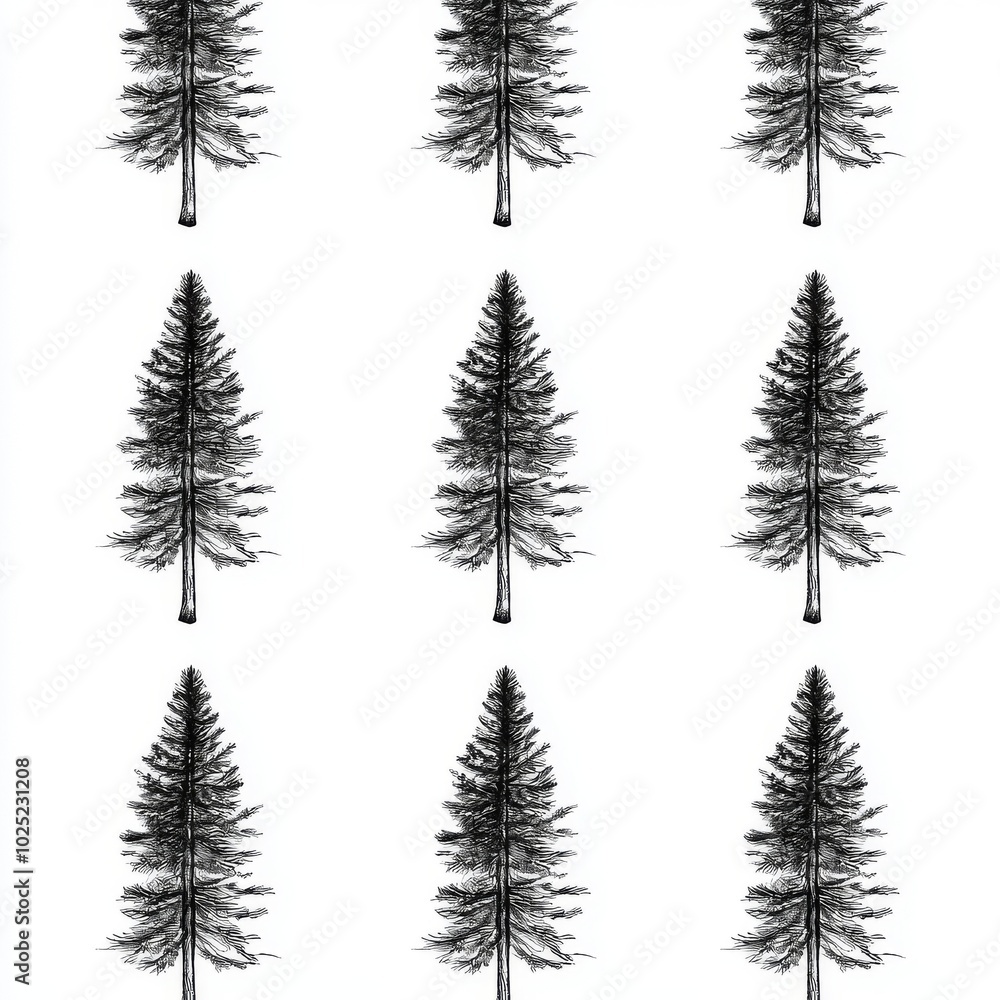 Obraz premium The silhouettes of prunes and fir trees are combined in a minimal seamless pattern over a gray background. Hand drawn modern illustration concept for kids textile, fashion print, wallpaper, or