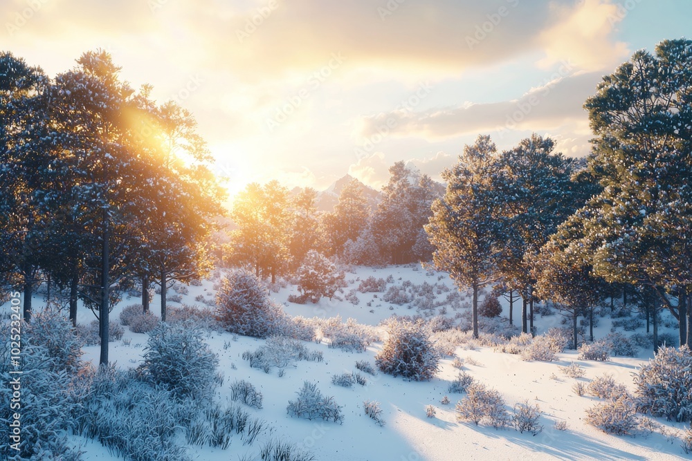Stock digital painting of winter solstice in an isolated snowy forest after a snowfall. Beautiful winter scene, blizzard trees, and frozen river. Stock digital painting of winter solstice in an isolated snowy forest after a snowfall. Beautiful winter scene, blizzard trees, and frozen river.