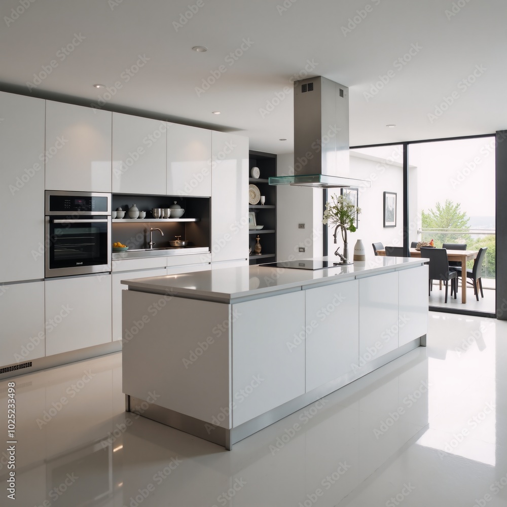 A digital depiction showcasing a sleek contemporary kitchen design within a modern residence A digital depiction showcasing a sleek contemporary kitchen design within a modern residence