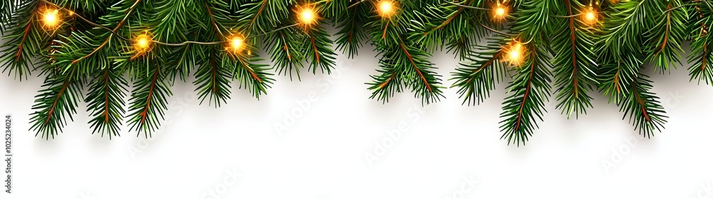 Transparent background with coniferous branches and garlands of Christmas lights integrated into a seamless decorative border Transparent background with coniferous branches and garlands of Christmas lights integrated into a seamless decorative border
