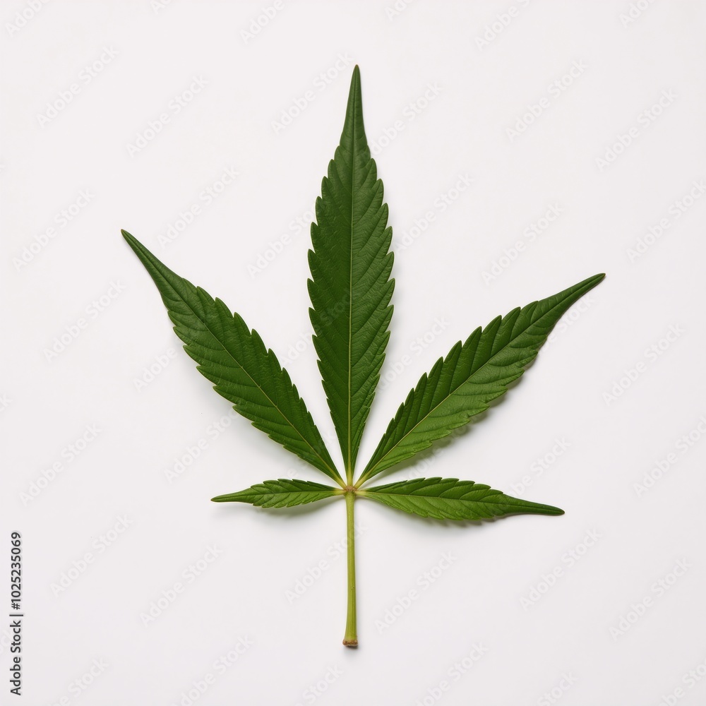 Isolated marijuana leaf on pure white backdrop Symbolizes natural growth wellness cannabis industry Isolated marijuana leaf on pure white backdrop Symbolizes natural growth wellness cannabis industry