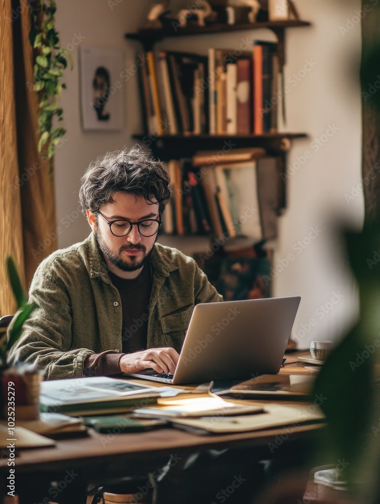 Casual Worker Focused on Laptop Casual Worker Focused on Laptop