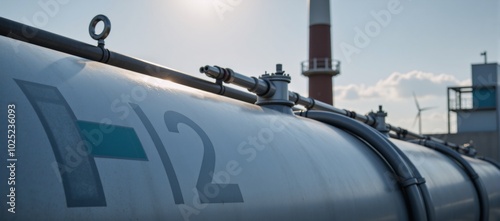 Industrial Hydrogen Tank within hydrogen-powered energy plant depicting progress towards 2050s Net Zero Emissions photo