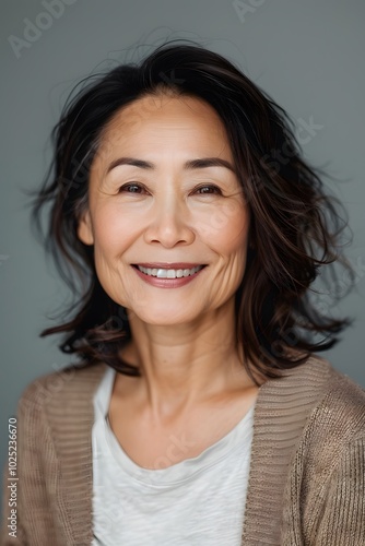 Mature Asian woman smile happy face portrait