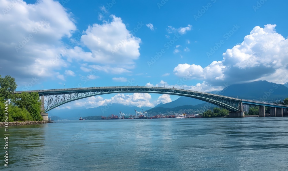 Fototapeta premium Bridge over the bay near the commercial port