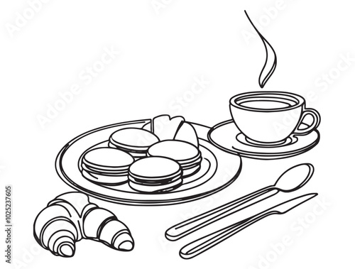 black and white breakfast food and drink clip art preview