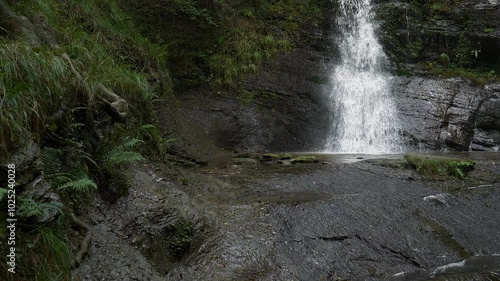 Panoramic view of the Uguna waterfall in the Basque Country, Spain.