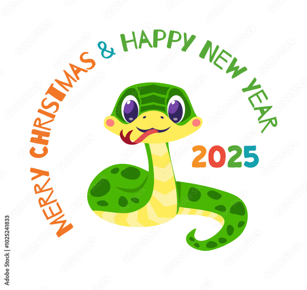 Fototapeta premium Cute cartoon green snake symbol of the year