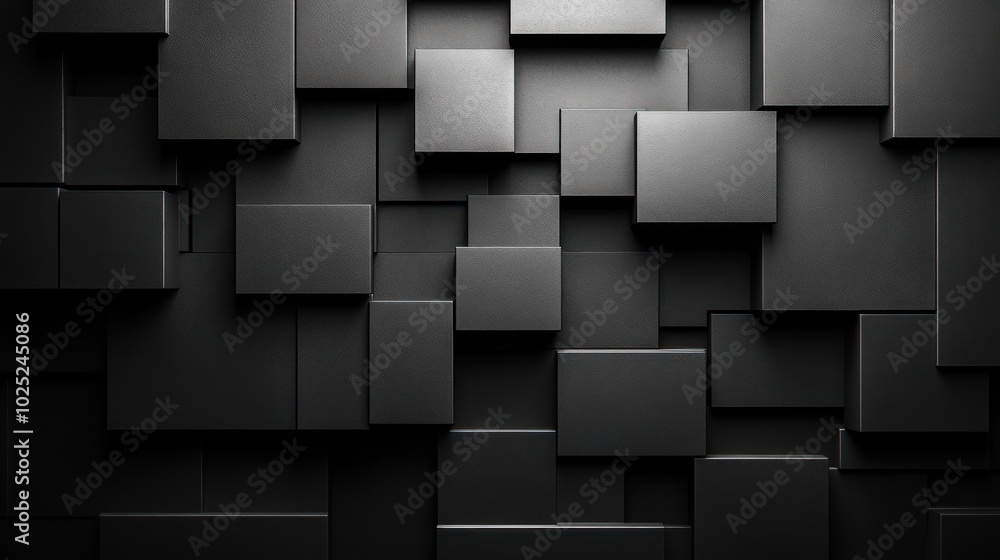 Abstract background with a wall of black, 3D squares. Abstract background with a wall of black, 3D squares.