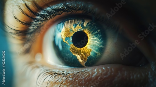 Global Vision, World Map Eyeball in Human Eye for World Sight Day Concept Banner, Generative Ai