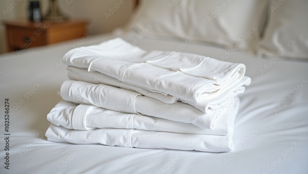 Freshly made bed with neatly folded cotton sheets and linen spray Freshly made bed with neatly folded cotton sheets and linen spray