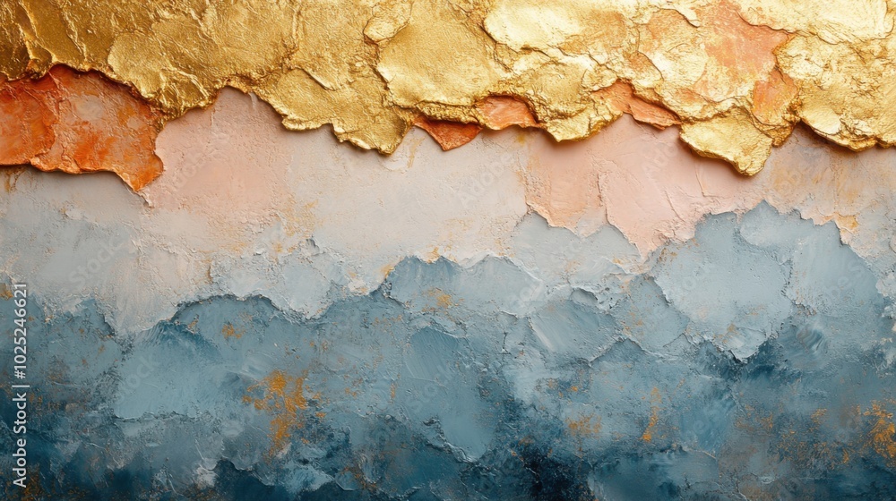 Obraz premium Painting with gold paint on it that is blue and orange