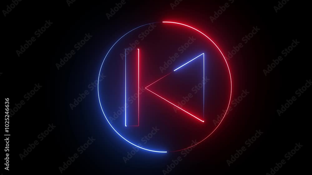 neon rewind sign blinks and appear in center and disappear after some time. Animated neon symbol on black background. neon rewind sign blinks and appear in center and disappear after some time. Animated neon symbol on black background.
