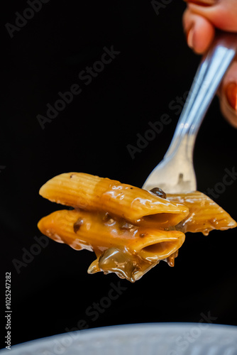 Garfo pegando Macarrão Penne photo