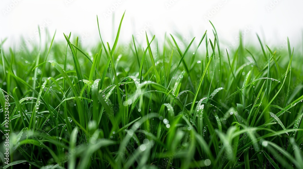 Obraz premium Bright green field, isolated on white, with soft grass blades. Ideal for fresh and natural design elements