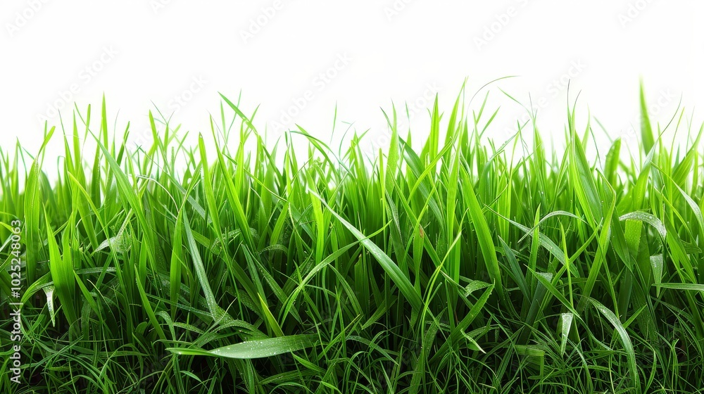 Fototapeta premium Bright green field, isolated on white, with soft grass blades. Ideal for fresh and natural design elements