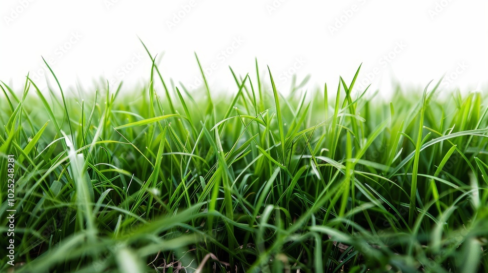 Fototapeta premium Bright green field, isolated on white, with soft grass blades. Ideal for fresh and natural design elements