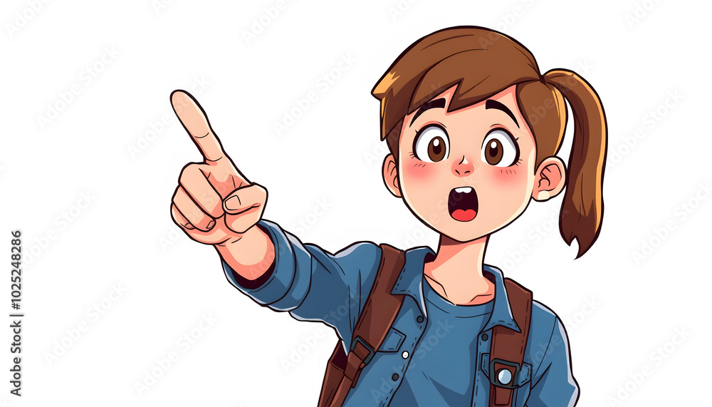 Teenager caucasian girl over isolated background surprised and pointing up isolated with white highlights, png Teenager caucasian girl over isolated background surprised and pointing up isolated with white highlights, png