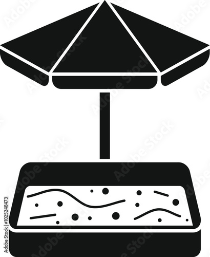 Sandbox with umbrella protecting from sun for children playing in summertime