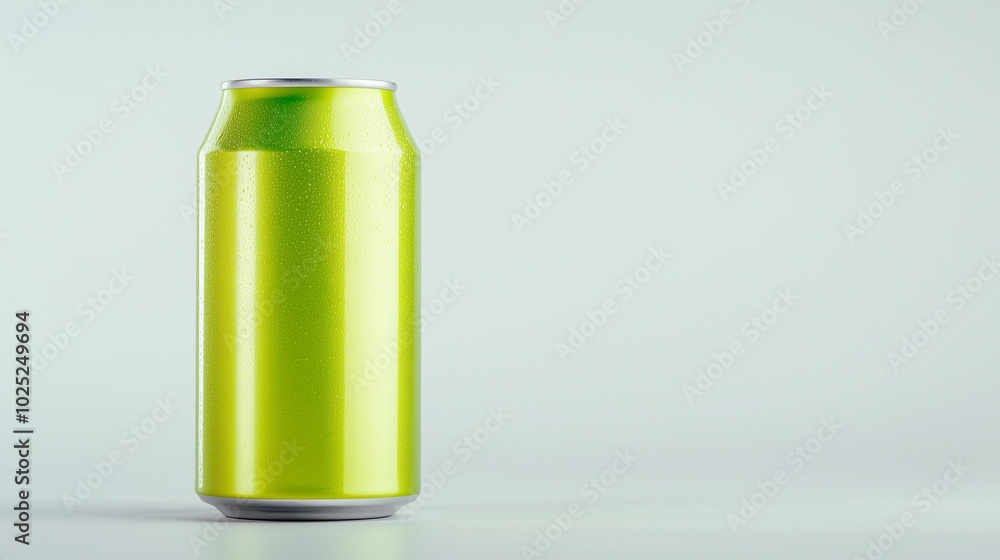 Aluminum soda can in bright green and yellow neon colors on a clean white background, minimalist style. Aluminum soda can in bright green and yellow neon colors on a clean white background, minimalist style.