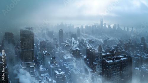  Heavy snowstorm covering a cityscape.