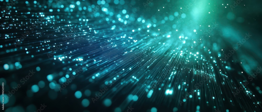 Abstract blue and green light streaks converging with bokeh effect in a dark background. Abstract blue and green light streaks converging with bokeh effect in a dark background.