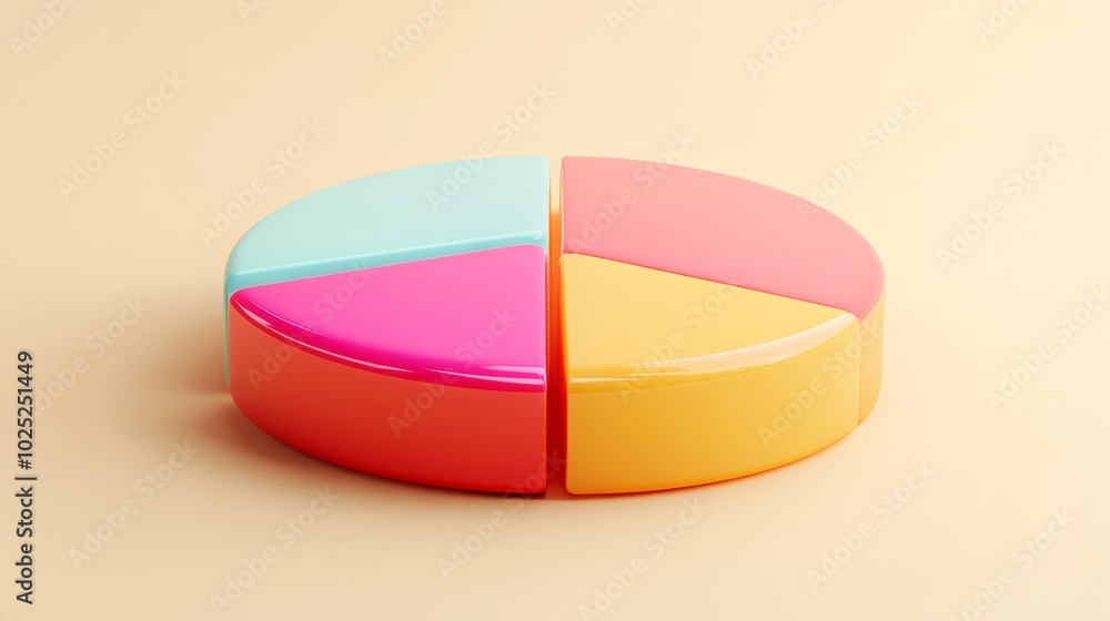 Obraz premium Colorful 3D pie chart with transparency and lighting effects on a plain light yellow background generative ai