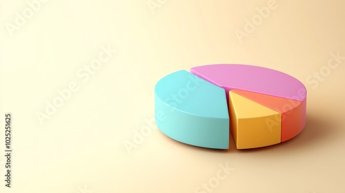Colorful 3D pie chart with transparency and lighting effects on a plain light yellow background generative ai
