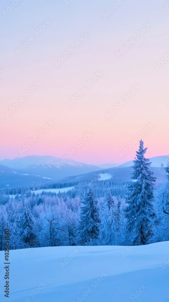 Serene winter twilight with soft pastel skies over a snowy landscape at dusk Serene winter twilight with soft pastel skies over a snowy landscape at dusk