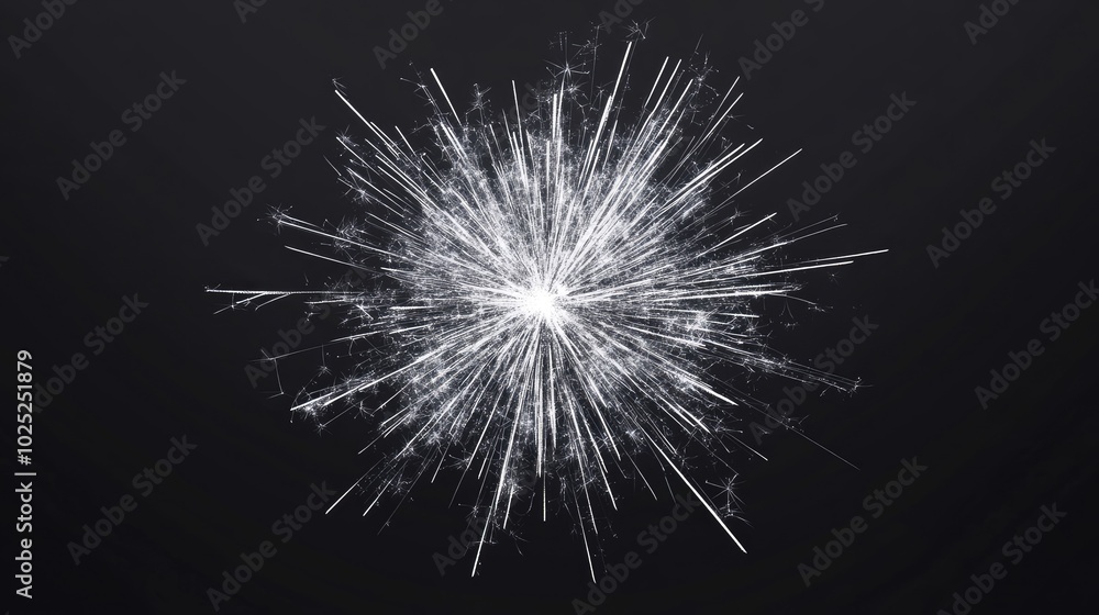 A silver firework bursting with long shimmering trails, isolated on a transparent background A silver firework bursting with long shimmering trails, isolated on a transparent background