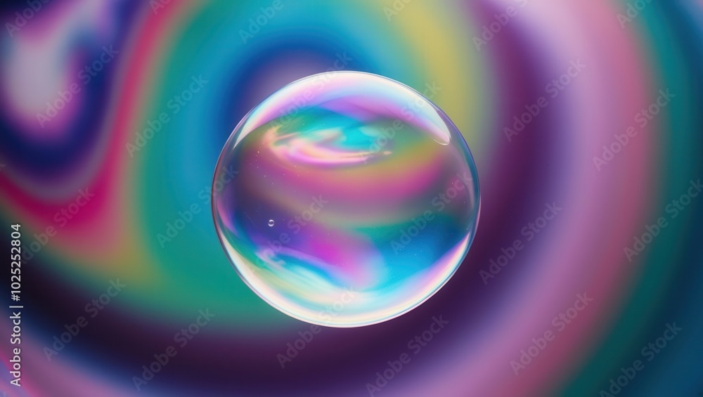 Close-up of psychedelic soap bubble with swirling vibrant colors, set against a dark background Close-up of psychedelic soap bubble with swirling vibrant colors, set against a dark background