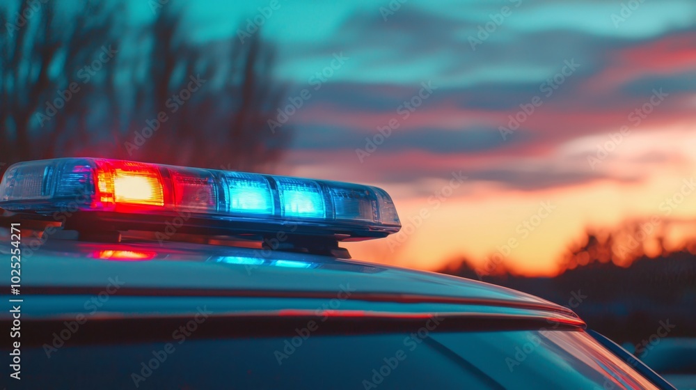 Naklejka premium red and blue police sirens on top of police car.