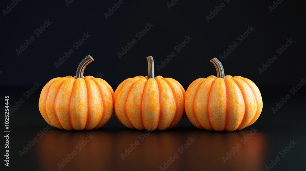 A trio of small pumpkins arranged in a triangular formation, isolated on a transparent background A trio of small pumpkins arranged in a triangular formation, isolated on a transparent background