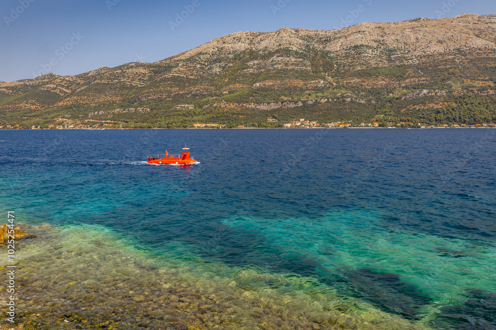 Obraz premium The old town on the island of Korcula, the city where the famous discoverer Makro Polo was born and lived 