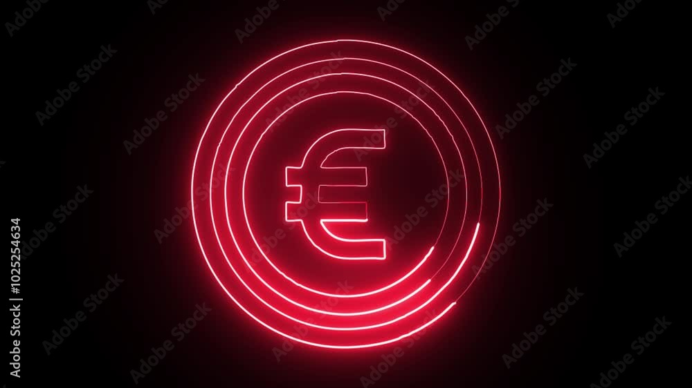 glowing neon euro icon isolated on black background. HD video motion graphic animation glowing neon euro icon isolated on black background. HD video motion graphic animation