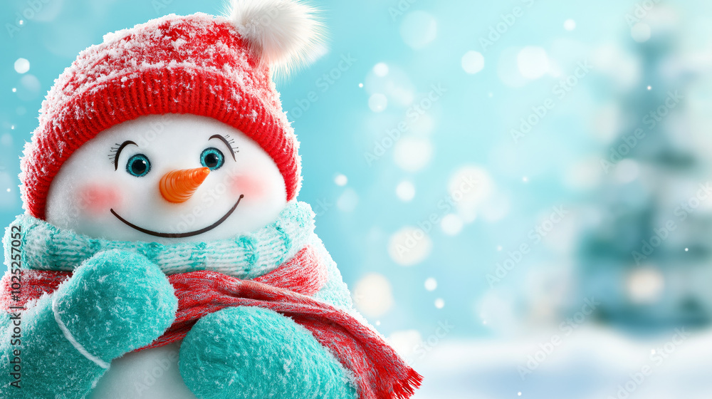 Smiling Snowman Christmas Snowfall Background, Happy Snow Man New Year Copy Space Background Greeting Card Smiling Snowman Christmas Snowfall Background, Happy Snow Man New Year Copy Space Background Greeting Card