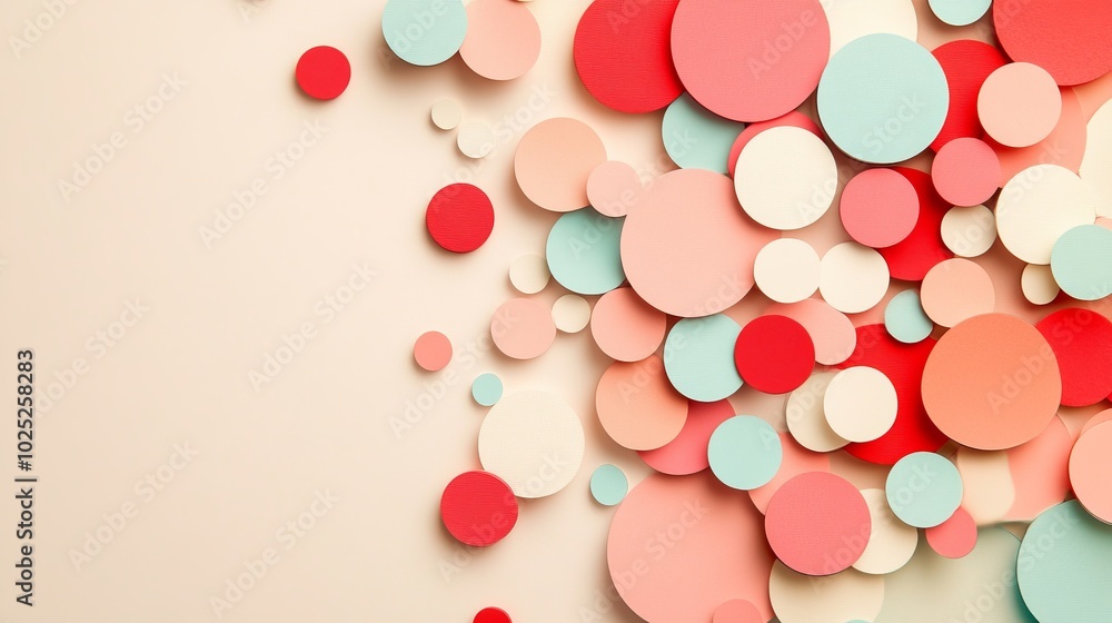 Abstract background with pastel colored circles on a peach background with copy space. Abstract background with pastel colored circles on a peach background with copy space.