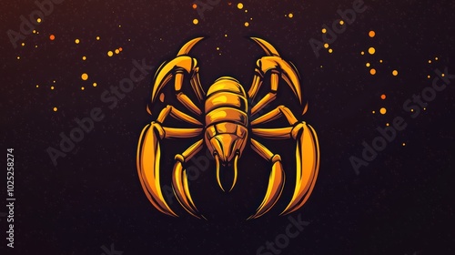 A golden scorpion with a dark background and gold glitter. photo