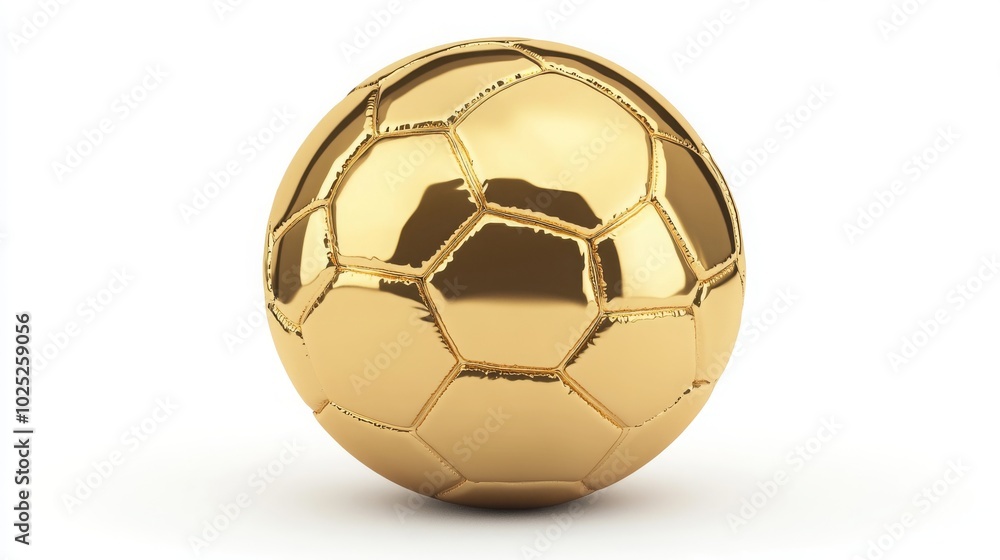 Golden soccer ball isolated on a white background, shiny 3D render Golden soccer ball isolated on a white background, shiny 3D render
