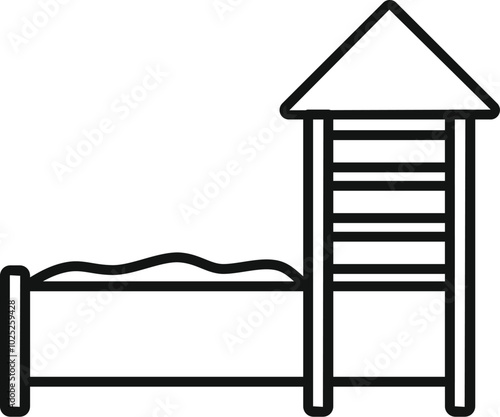 Simple vector icon of a children's sandbox featuring a roof and ladder, perfect for illustrating outdoor play