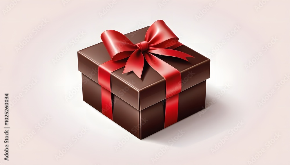 Elegant brown gift box with red ribbon symbolizing surprise and celebration Elegant brown gift box with red ribbon symbolizing surprise and celebration