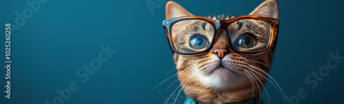 Cat wearing glasses and a tie with a bow tie