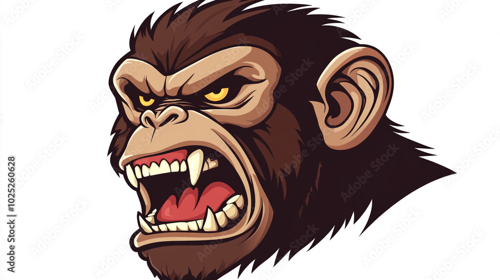 Fototapeta premium Aggressive Chimpanzee Head Illustration Animal Portrait Cartoon Ape Wild Animal Art