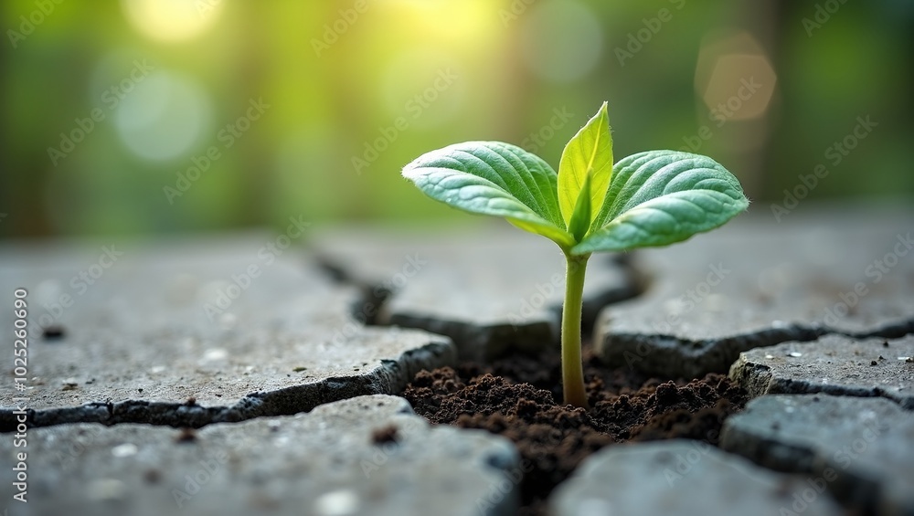 Resilient seedling breaking through concrete symbolizing growth