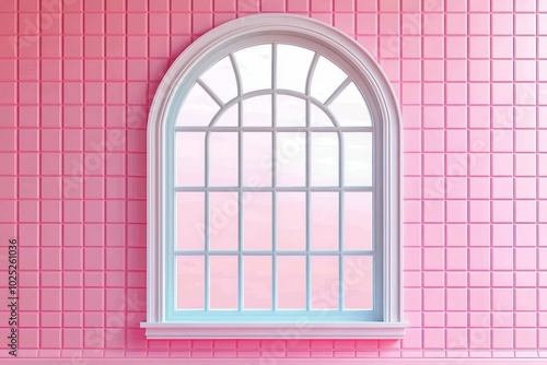 Elegant classic arched window on a pink tiled wall for modern interior design and architectural inspiration