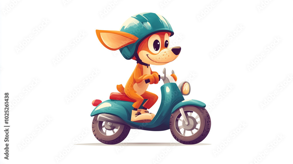 Cute Dog Riding Scooter Cartoon Illustration Cute Dog Riding Scooter Cartoon Illustration