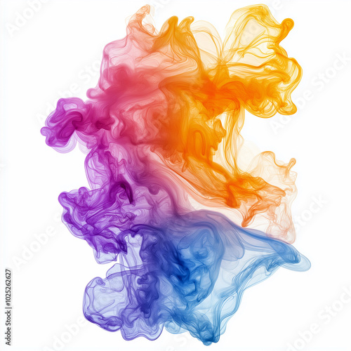 The image is a colorful smoke with a purple, orange, and blue hue