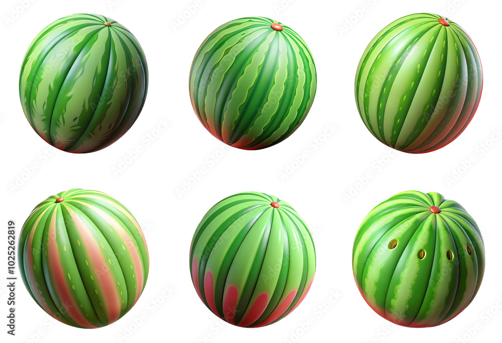 3d render set of watermelon isolated on transparent background Cartoon Illustration in plastic style