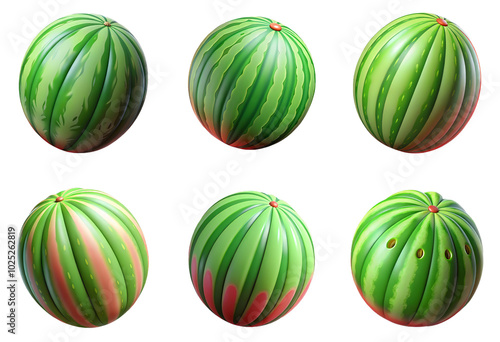 Obraz na płótnie 3d render set of watermelon isolated on transparent background Cartoon Illustration in plastic style w salonie