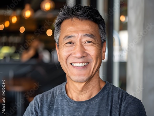 Mature Asian man smile happy face portrait